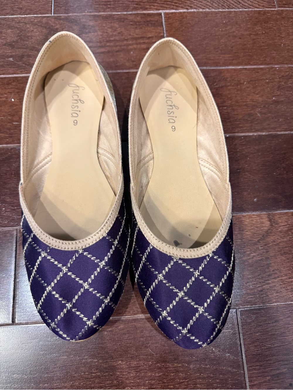 Fuchsia Quilted Purple and Gold Satin Ballet Flats - Vegan Leather